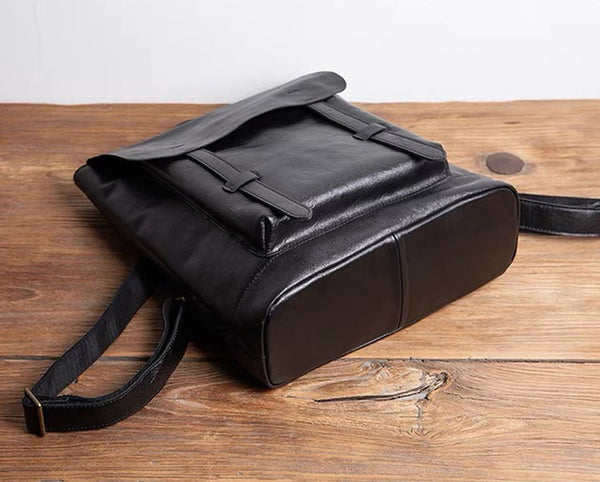 Vintage Black Leather Backpack Bag Womens Travel Cowhide Bag Classic