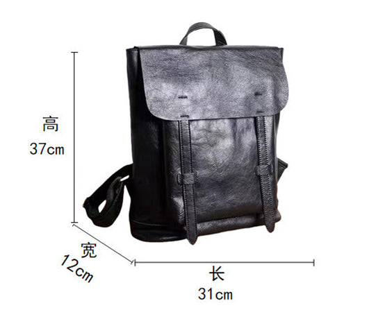 Vintage Black Leather Backpack Bag Womens Travel Cowhide Bag Classy