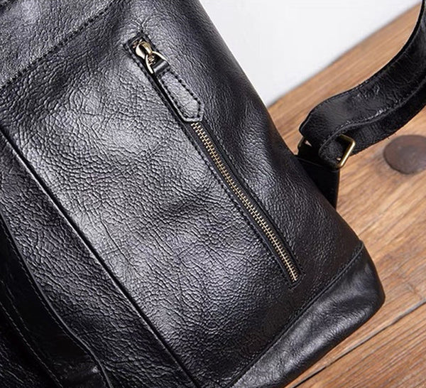 Vintage Black Leather Backpack Bag Womens Travel Cowhide Bag Cool