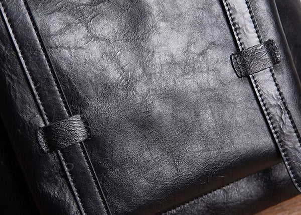 Vintage Black Leather Backpack Bag Womens Travel Cowhide Bag Details