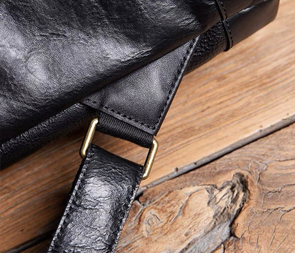 Vintage Black Leather Backpack Bag Womens Travel Cowhide Bag Durable