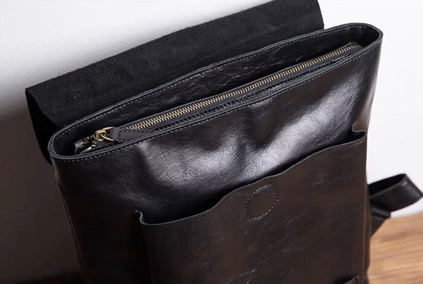 Vintage Black Leather Backpack Bag Womens Travel Cowhide Bag Fashion