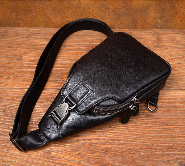 Vintage Brown Leather Crossbody Sling Bag - Full Grain Chest Bag for Women Genuine Leather