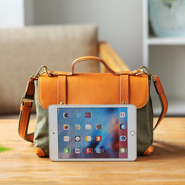 Vintage Canvas and Leather Messenger Bag for Women Retro Satchel Crossbody Beautiful