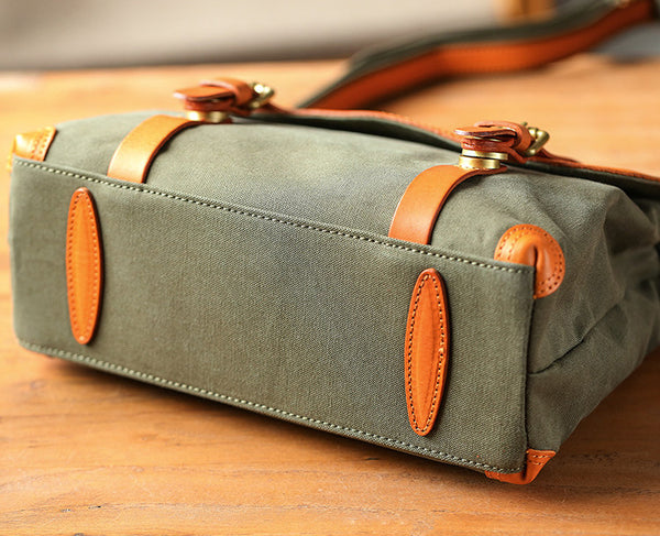 Vintage Canvas and Leather Messenger Bag for Women Retro Satchel Crossbody Cool