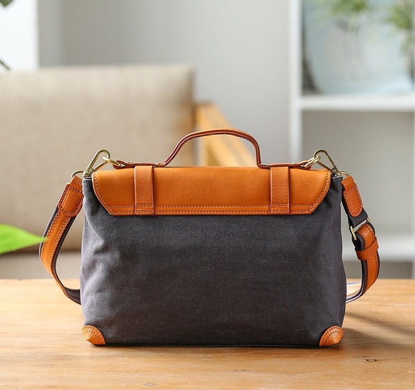 Vintage Canvas and Leather Messenger Bag for Women Retro Satchel Crossbody Gift