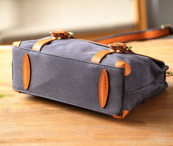 Vintage Canvas and Leather Messenger Bag for Women Retro Satchel Crossbody Handmade