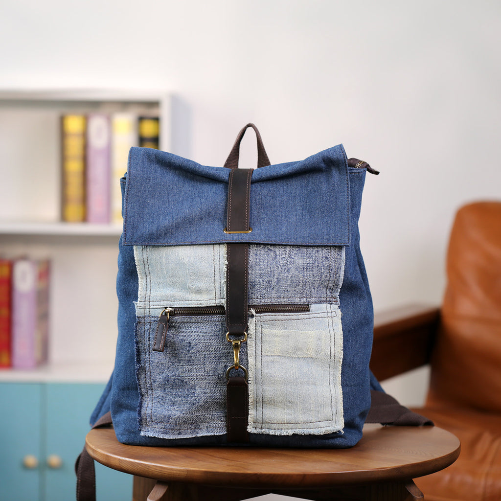 Vintage Denim Backpack for Women Patchwork Canvas Laptop Bag – igemstonejewelry