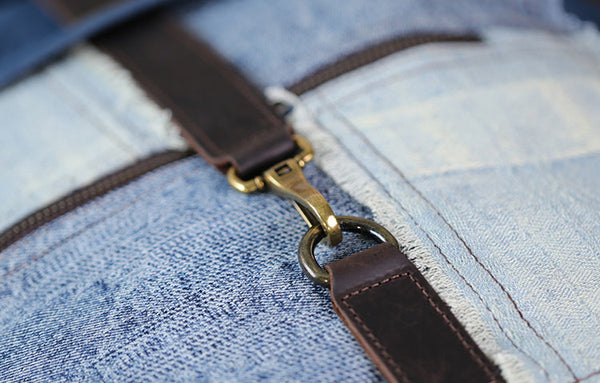 Vintage Denim Backpack for Women Patchwork Canvas Laptop Bag with Leather Details Durable