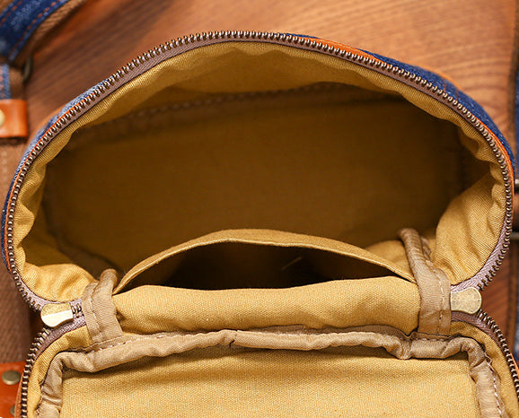 Vintage Denim Crossbody Bag for Women Box Shape Canvas Shoulder Bag with Leather Trim Inside