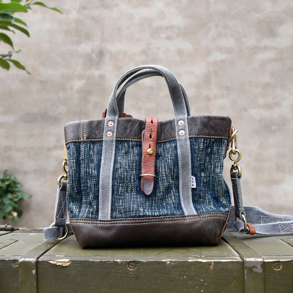 Vintage Denim and Leather Tote Crossbody Bag Washed Canvas Patchwork Small Handbag for Women Affordable