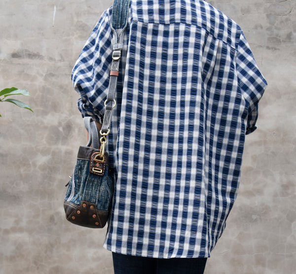 Vintage Denim and Leather Tote Crossbody Bag Washed Canvas Patchwork Small Handbag for Women Cute