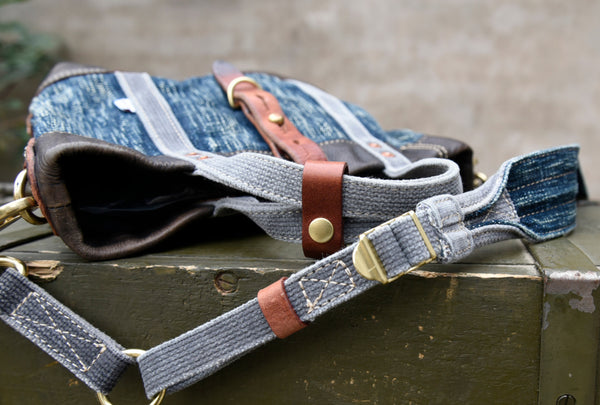 Vintage Denim and Leather Tote Crossbody Bag Washed Canvas Patchwork Small Handbag for Women Stylish