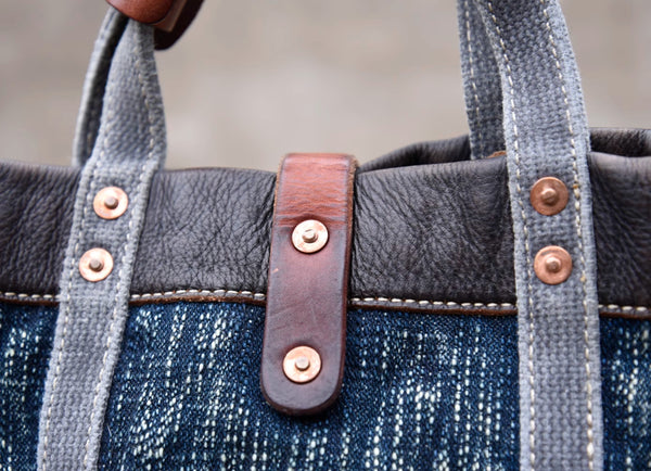 Vintage Denim and Leather Tote Crossbody Bag Washed Canvas Patchwork Small Handbag for Women Trendy