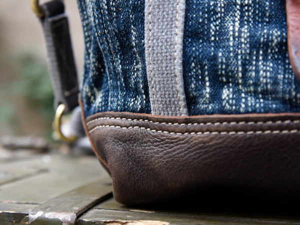 Vintage Denim and Leather Tote Crossbody Bag Washed Canvas Patchwork Small Handbag for Women Unique