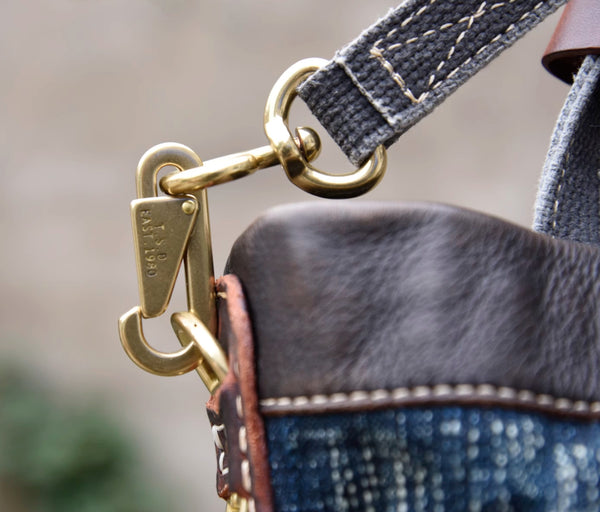 Vintage Denim and Leather Tote Crossbody Bag Washed Canvas Patchwork Small Handbag
