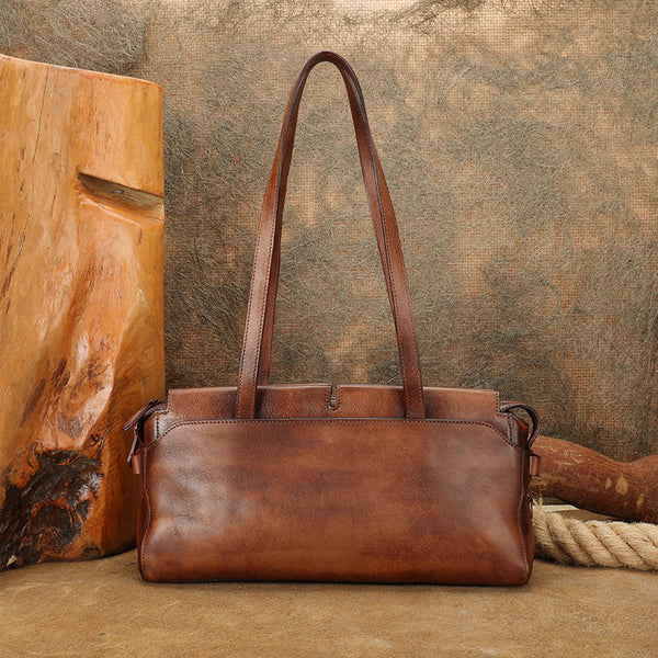 Vintage East West Leather Shoulder Bag for Women Genuine Cowhide Everyday Handbag Badass