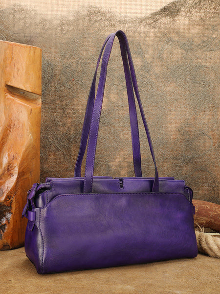Vintage East West Leather Shoulder Bag for Women Genuine Cowhide Everyday Handbag Casual