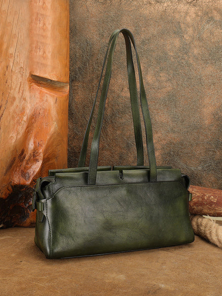 Vintage East West Leather Shoulder Bag for Women Genuine Cowhide Everyday Handbag Chic