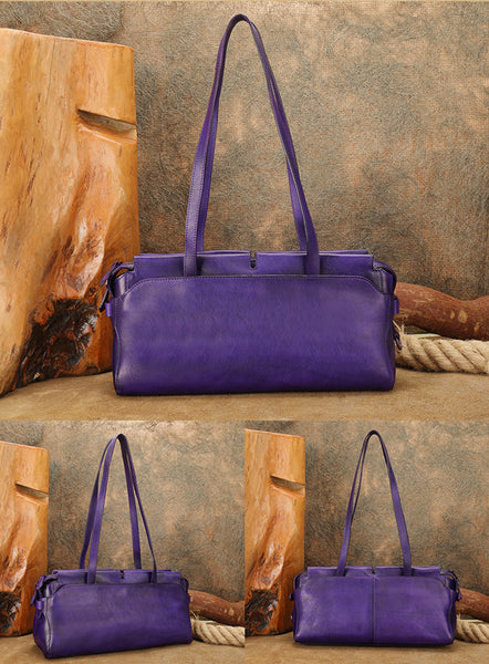 Vintage East West Leather Shoulder Bag for Women Genuine Cowhide Everyday Handbag Cool