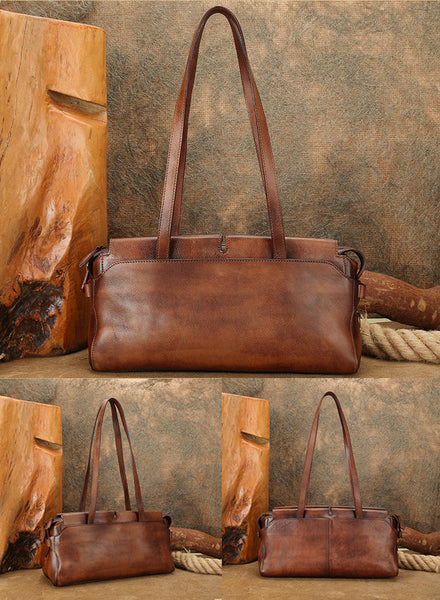 Vintage East West Leather Shoulder Bag for Women Genuine Cowhide Everyday Handbag Cowhide