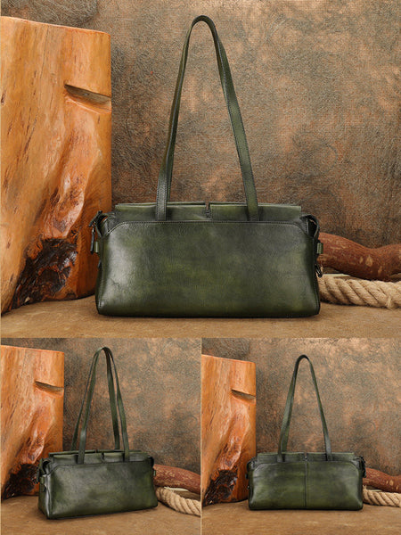Vintage East West Leather Shoulder Bag for Women Genuine Cowhide Everyday Handbag Cute