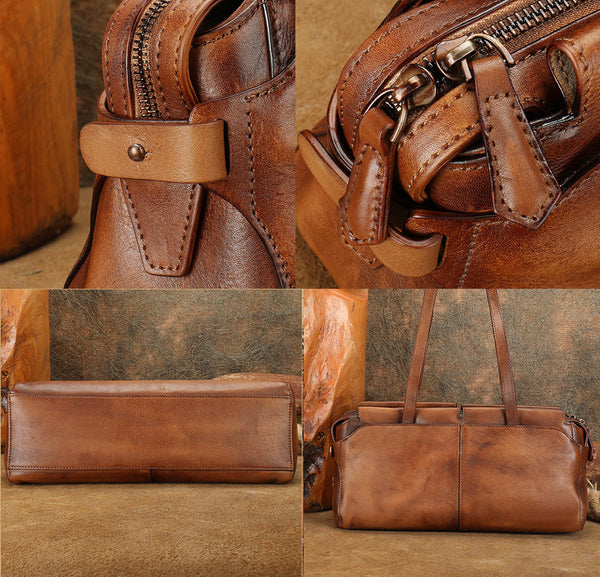 Vintage East West Leather Shoulder Bag for Women Genuine Cowhide Everyday Handbag Details