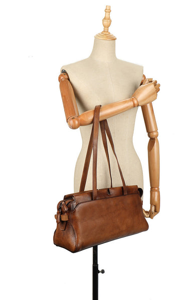 Vintage East West Leather Shoulder Bag for Women Genuine Cowhide Everyday Handbag Elegant