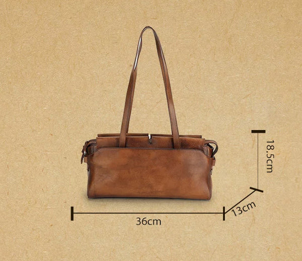 Vintage East West Leather Shoulder Bag for Women Genuine Cowhide Everyday Handbag Fashion