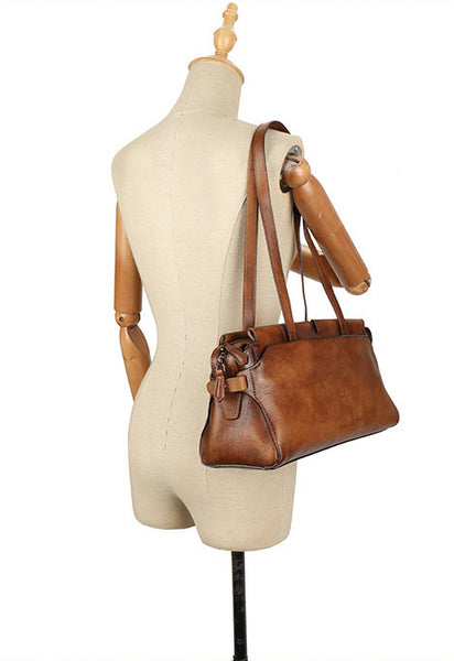 Vintage East West Leather Shoulder Bag for Women Genuine Cowhide Everyday Handbag Fashionable