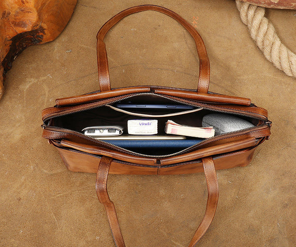 Vintage East West Leather Shoulder Bag for Women Genuine Cowhide Everyday Handbag Inside