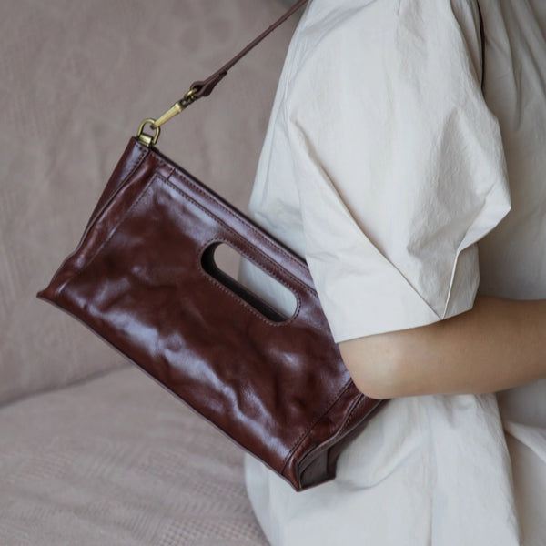 Vintage Full-Grain Leather Shoulder Bag Underarm Bag for Women Clutch Crossbody Handba Affordable