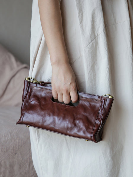 Vintage Full-Grain Leather Shoulder Bag Underarm Bag for Women Clutch Crossbody Handba Beautiful