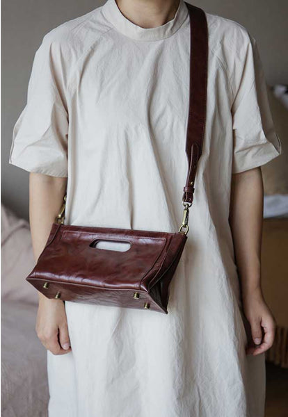 Vintage Full-Grain Leather Shoulder Bag Underarm Bag for Women Clutch Crossbody Handba Chic
