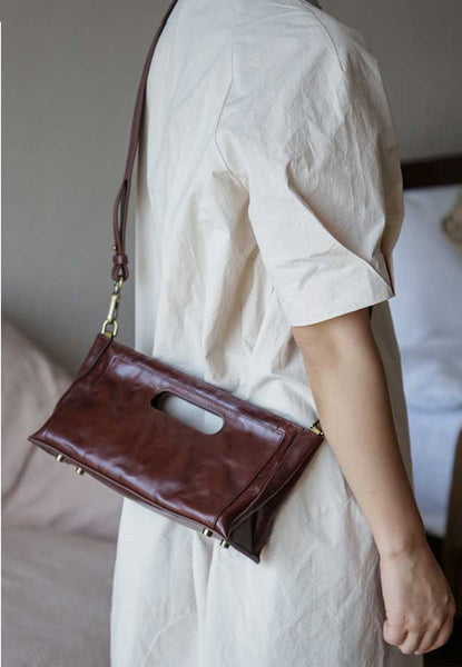Vintage Full-Grain Leather Shoulder Bag Underarm Bag for Women Clutch Crossbody Handba Cool