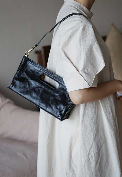 Vintage Full-Grain Leather Shoulder Bag Underarm Bag for Women Clutch Crossbody Handbag Details