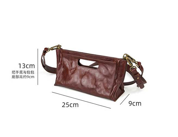 Vintage Full-Grain Leather Shoulder Bag Underarm Bag for Women Clutch Crossbody Handba Elegant