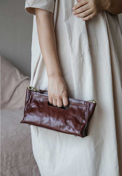 Vintage Full-Grain Leather Shoulder Bag Underarm Bag for Women Clutch Crossbody Handba Fashion