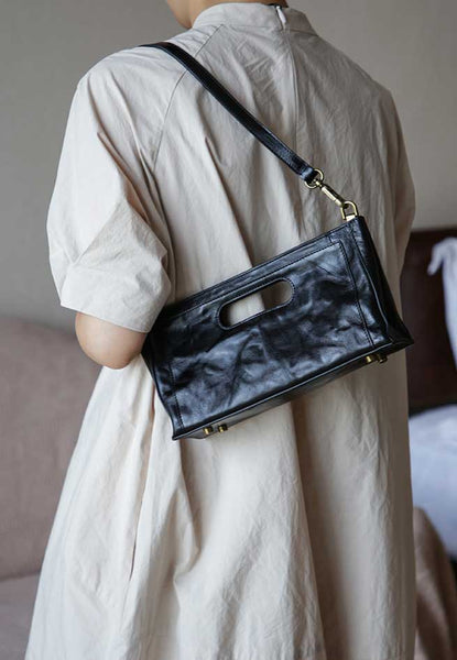 Vintage Full-Grain Leather Shoulder Bag Underarm Bag for Women Clutch Crossbody Handbag Fashionable