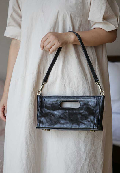 Vintage Full-Grain Leather Shoulder Bag Underarm Bag for Women Clutch Crossbody Handbag Funky