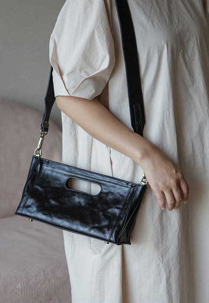 Vintage Full-Grain Leather Shoulder Bag Underarm Bag for Women Clutch Crossbody Handbag Girlfriend