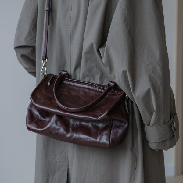 Vintage Full Grain Leather Top Handle Crossbody Bag for Women Beautiful