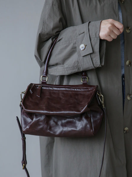 Vintage Full Grain Leather Top Handle Crossbody Bag for Women Casual