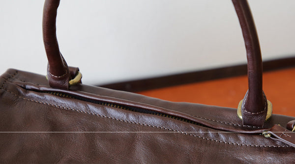 Vintage Full Grain Leather Top Handle Crossbody Bag for Women Details