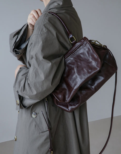 Vintage Full Grain Leather Top Handle Crossbody Bag for Women Elegant