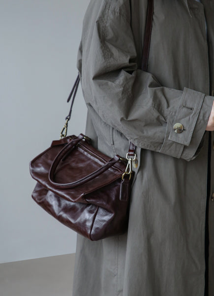 Vintage Full Grain Leather Top Handle Crossbody Bag for Women Fashion