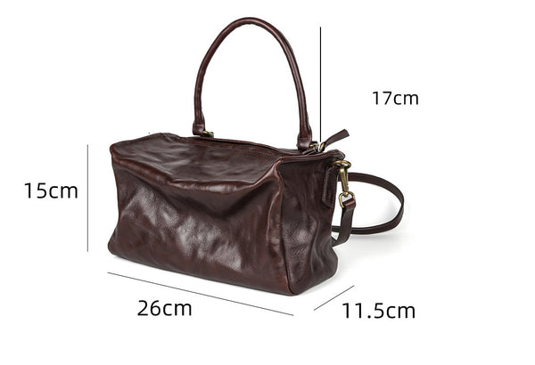 Vintage Full Grain Leather Top Handle Crossbody Bag for Women Size