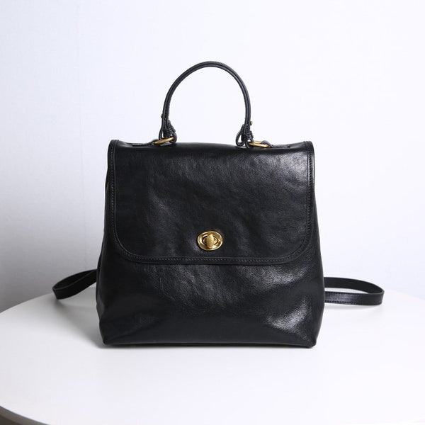 Vintage Genuine Leather Backpack Purse for Women Small Top Grain Cowhide Backpack Bag Affordable