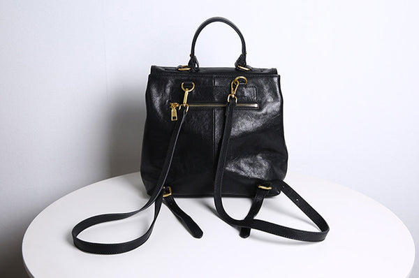 Vintage Genuine Leather Backpack Purse for Women Small Top Grain Cowhide Backpack Bag Back

