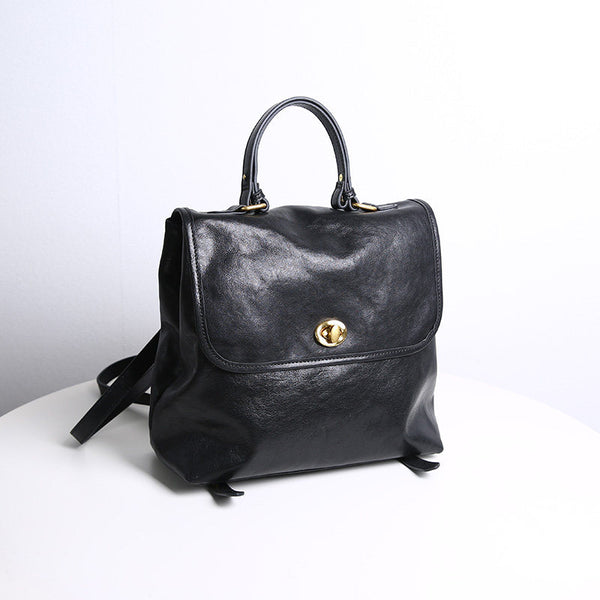 Vintage Genuine Leather Backpack Purse for Women Small Top Grain Cowhide Backpack Bag Badass